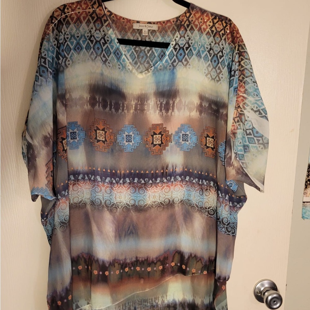 Elegant Multicolor Geometric Print Blouse/pullover casual top multiprint